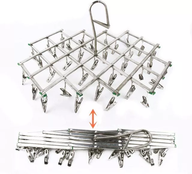 35 Pegs Stainless Steel Foldable Hanger Drying Rack Socks Clothes Airer Durable