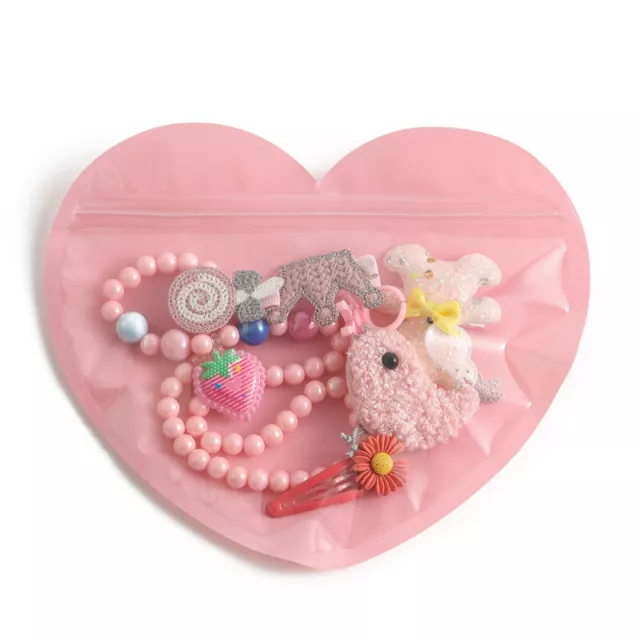 10-Piece Resealable Heart Shape Flat Zipper Bags Clear Front Hair Clip Organizer