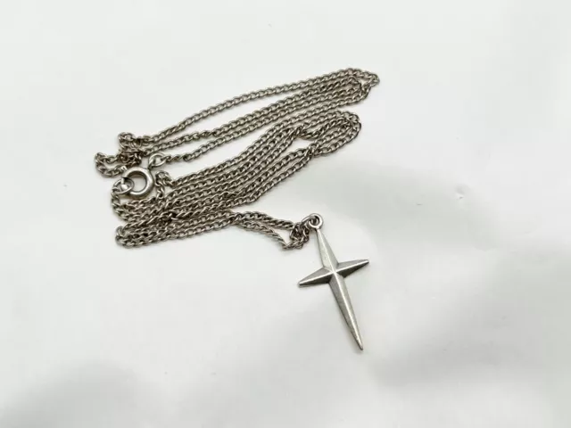 Vintage Solid Silver Modernist Religious Cross Ladies Pendant And Necklace