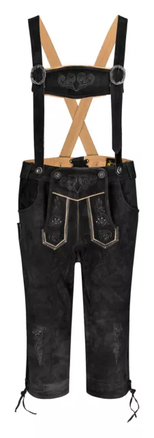 HIRSCHBERGER Trachten Lederhose Kniebund schwarz Gr. 46 - 68 m Träger Wildleder