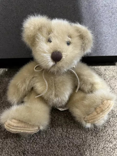 First & Main Minky Schminky Brown Plush Teddy Bear 7" Sitting leather bow SOFT