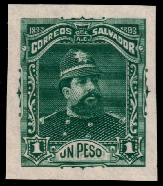 ✔️ EL SALVADOR 1893 - CARLOS EZETA IMPERFORATED PROOF GREEN Sc. 85 MNGAI...