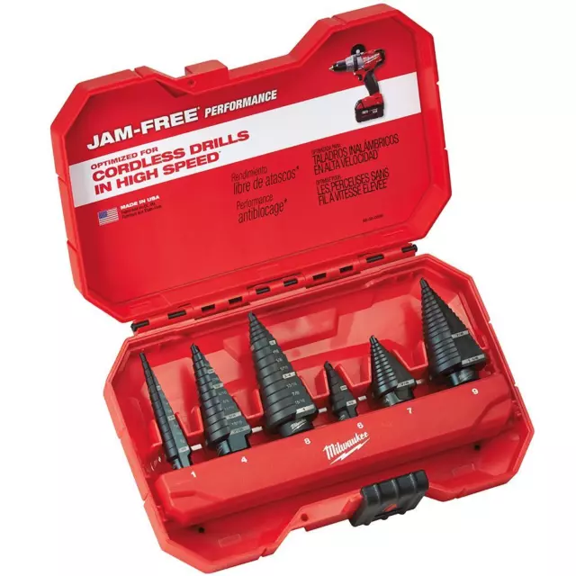 Milwaukee 48-89-9224 3-Flat Black Oxide Jam-Free Step Drill Bit Set - 6pc