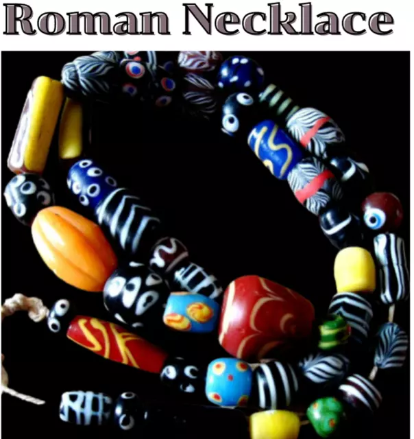 Roman Necklace Old Ancient Beads Gabri Mosaic Glass Assorted Mix Bead  25" NO95