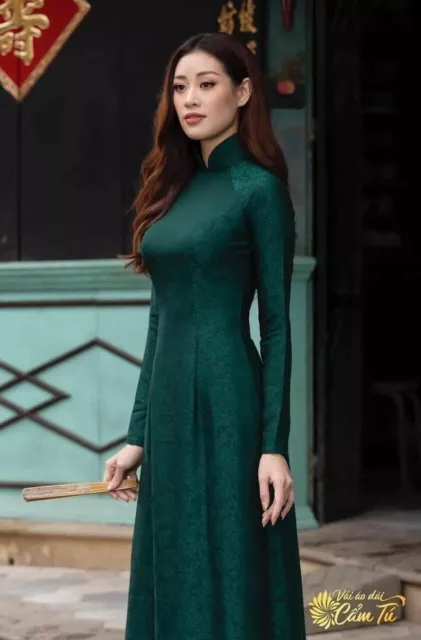 Green Ao Dai Vietnam Gam Long Dress with Pant