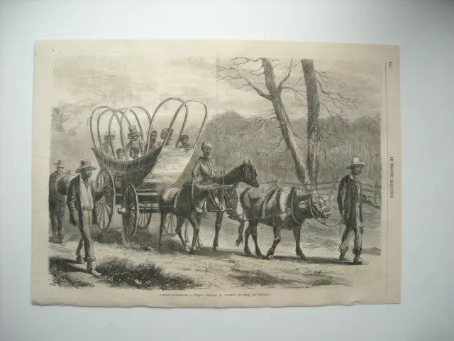 Gravure 1864. Guerre De Secession. Les Noirs Se Rendant Au Camp Des Federaux.