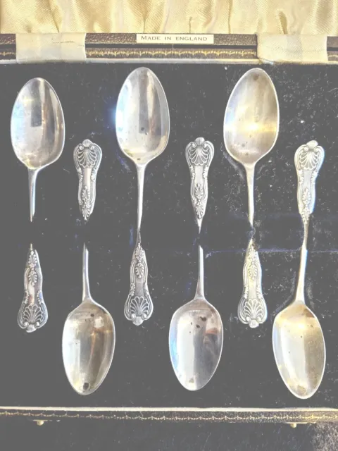 Antique Set of STERLING Silver HALLMARKED QUEENS  Teaspoons Made in England BOX