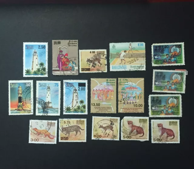Sri Lanka Ceylon Lot Of 17 Used Stamps, Light House, Fishing Cat