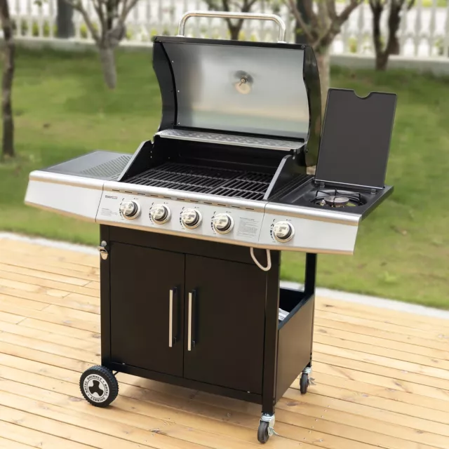 Royal Gourmet 4+1 Brenner Gasgrill Camping Grillwagen für Outdoor BBQ Schwarz