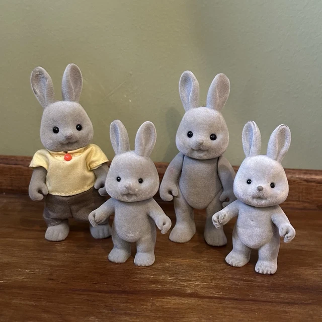 Gray Rabbit Family SYLVANIAN FAMILIES 1980'S GREY RABBIT FAMILY FIGURES Vintage Toy Set ...