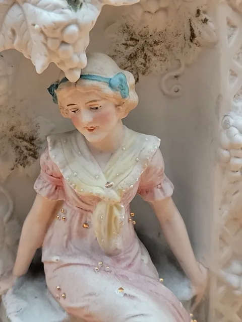 Antique Unger & Schneider Co German Porcelain Bisque Figure Seated Lady 1870-80 3