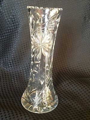 American Brilliant Period (ABP) Clear Cut Glass Vase 8" Sawtooth Edge