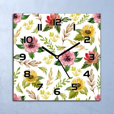 Ash Horloge Murale En Verre 30x30 moderne Montagne Ash floral aquarelle 