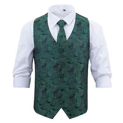 Set camice e cravatta da sposa formale Paisley bohémien tessuto navy e verde di DQT