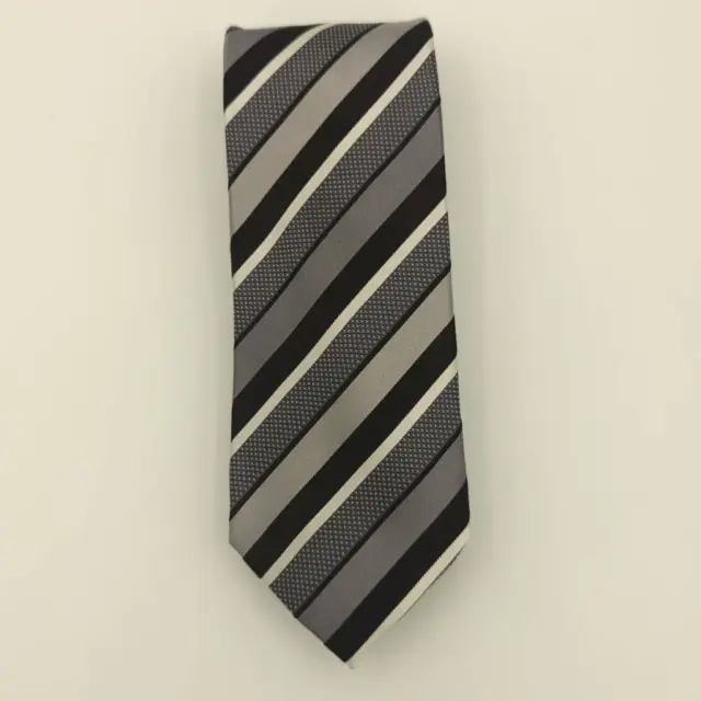 Sean John 100% Silk Black Silver White Striped Neck Tie