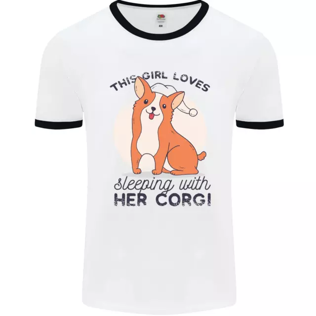 Sleeping With Her Corgi Funny Mens Ringer T-Shirt