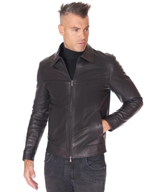 Giacca in Pelle Nera Uomo Giubbotto Moto Biker Vera Pelle Made in Italy