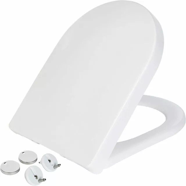 Luxury D Shape Heavy Duty Soft Close White Toilet Seat | With Top Fixing Hinges