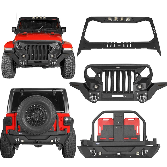HOOKE ROAD FRONT+REAR Bumper+Windshield Frame Cover Armor Fit Jeep
