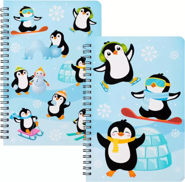 2Pcs Penguin A5 Spiral Notebooks, 50 Sheets 100 Pages Penguin Wire Bound Travel