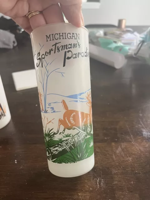 Vintage Michigan Souvenir Frosted Drinking Glass Sportsmen’s Paradise