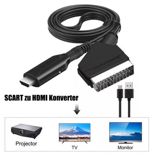 1m SCART zu auf HDMI Konverter Kabel Video Audio Adapter Wandler für DVD HD TV