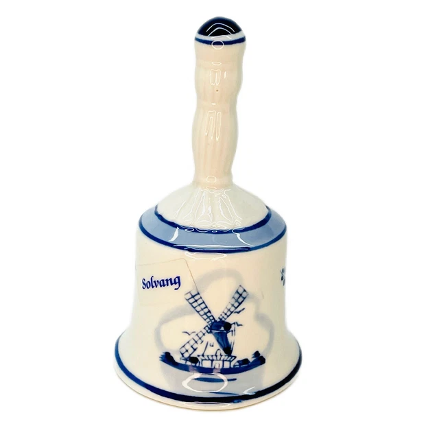 Delft Blue Holland Vintage Blue White Bell Hand Painted Windmill For Solvang CA