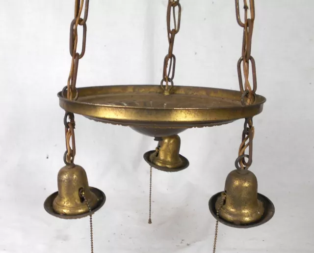 Antique Victorian 3 Arm Hanging Brass Chandelier 2