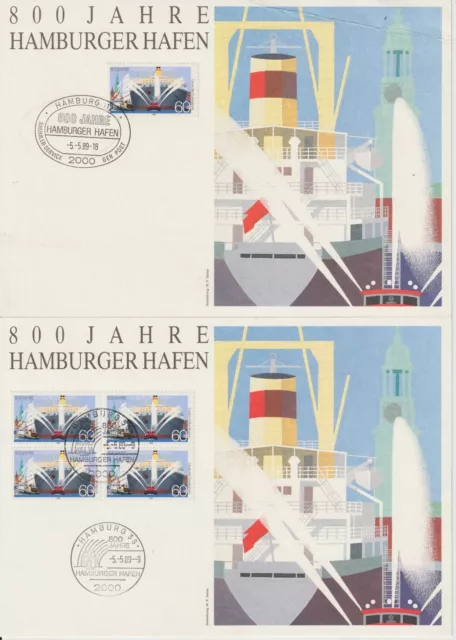 4 Schmuckkarten 800 Jahre Hamburger Hafen und Sail Hamburg 1989.