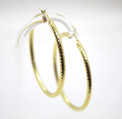 Pendientes Círculo de Oro Blanco 18KT Canna Facetada Lucida 