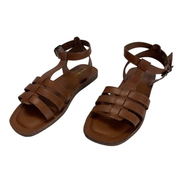 Bamboo Sandals Strappy Brown Flat Womens Size 6.5M