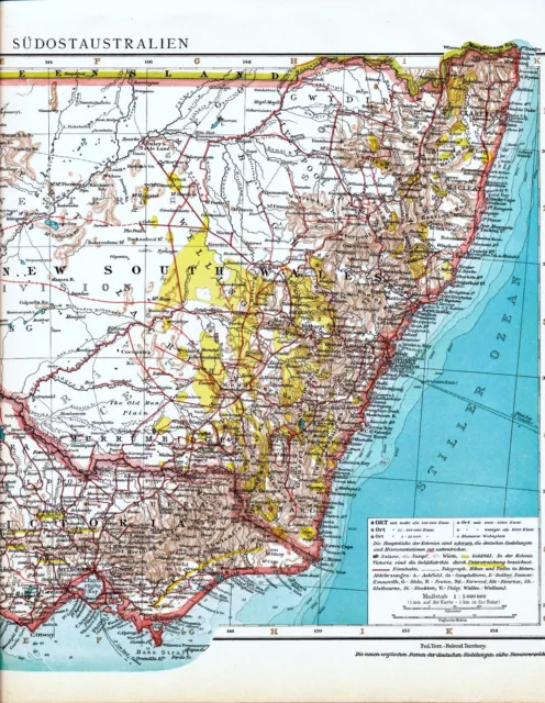 Australia 1930 Atlas-Karte Adelaide Melbourne Sydney Clarence Bourke Canberra