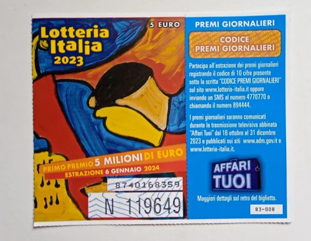 Biglietto Lotteria Italia 2023 con Codice Premi non grattato - Tipo 9