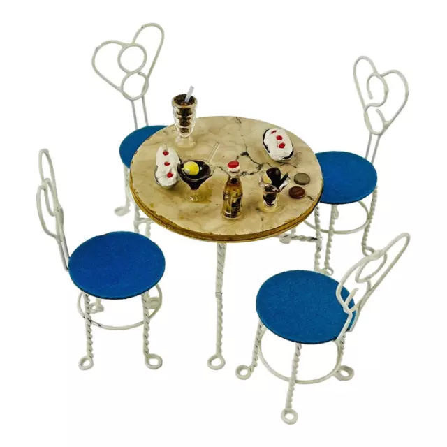 Vintage Shackman Japan Dollhouse Miniature Ice Cream Parlor Table 4 Chairs Set