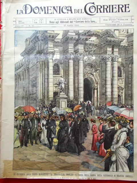 La Domenica del Corriere 27 Aprile 1902 Scavi Pompei Margherita Siracusa Malta
