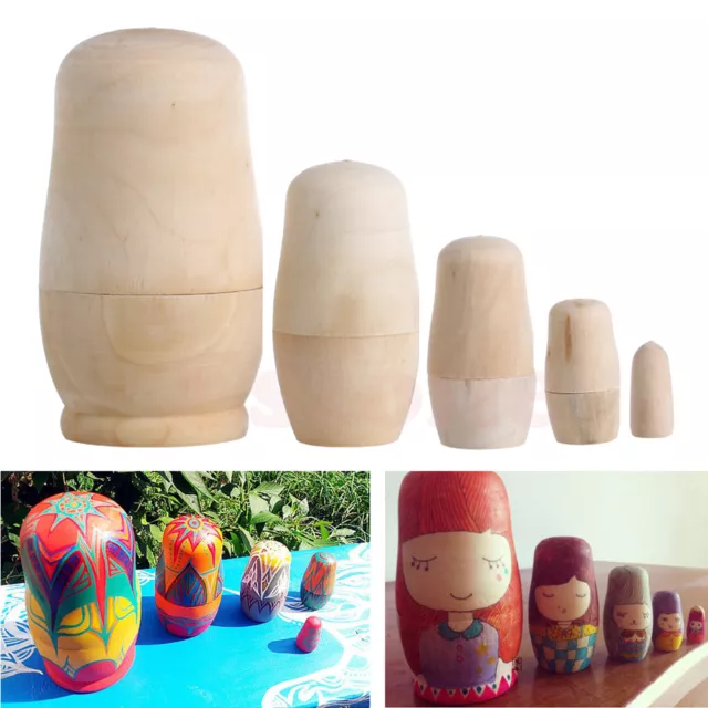 5Pcs Unpainted DIY Blank Wooden Embryos Russian Nesting Doll Matryoshka Toy Gift