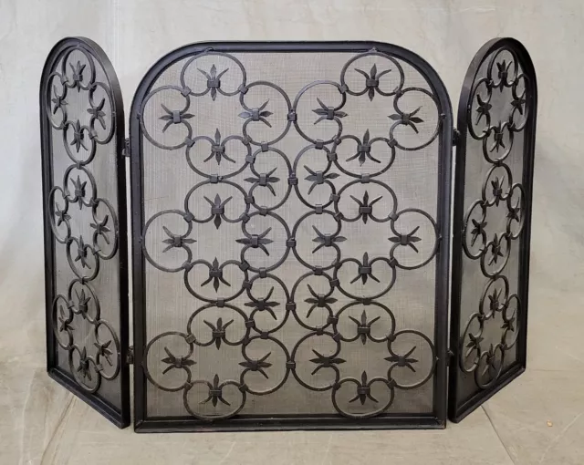 Vintage Spanish Revival Iron Three Panel Folding Fireplace Screen
