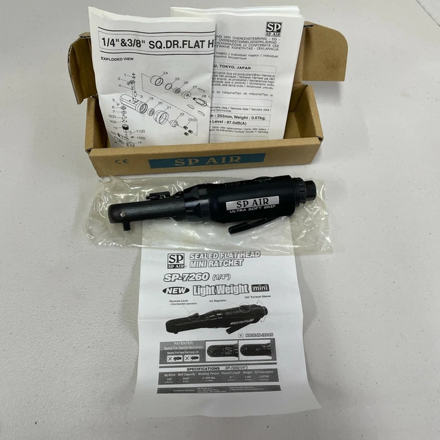 New SP AIR SP-7260, 1/4" & 3/8" Square Drive Flat Head Mini Lightweight Ratchet