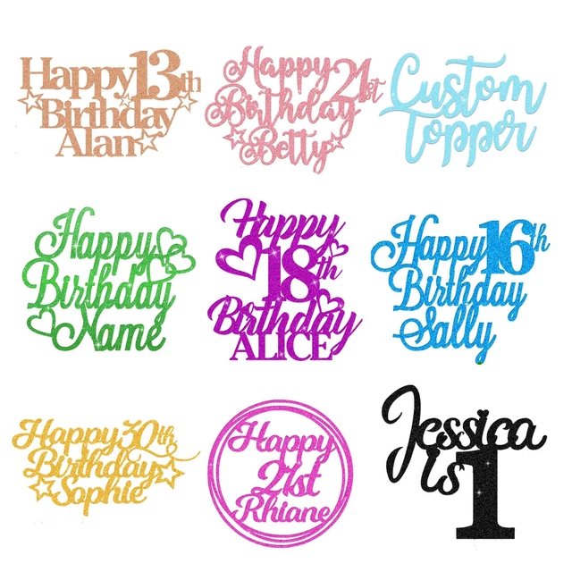 Personalised Cake Topper Happy Birthday Cake Decoration Custom Any Age & Name