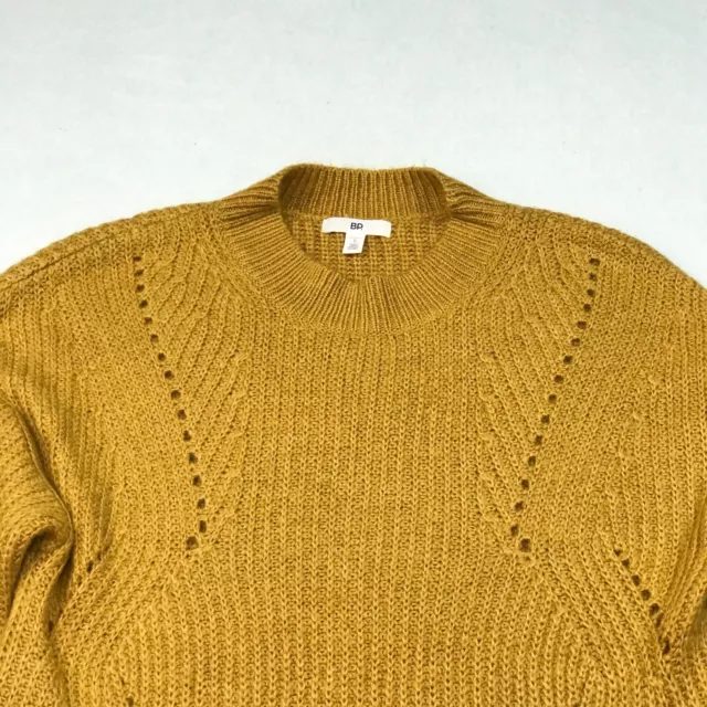 BP. Fuzzy Sweater Womens Small Mustard Yellow Knit Pullover Mock Neck Academia 3