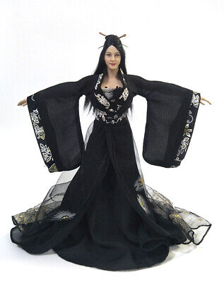 1/6 Woman Dress Black Color Hanfu Chinese Ancient Clothes Model Scene Props Toy