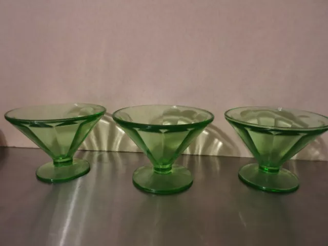 Vintage Federal Green Uranium Depression Glass Sherbet Cups Set of 3