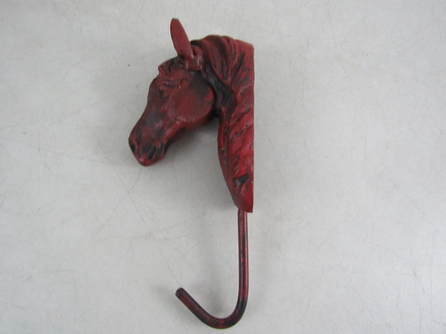 Vintage Cast Iron Horse Head Wall Mount Coat Robe Towel Hook Decor 8 1/2" Tall