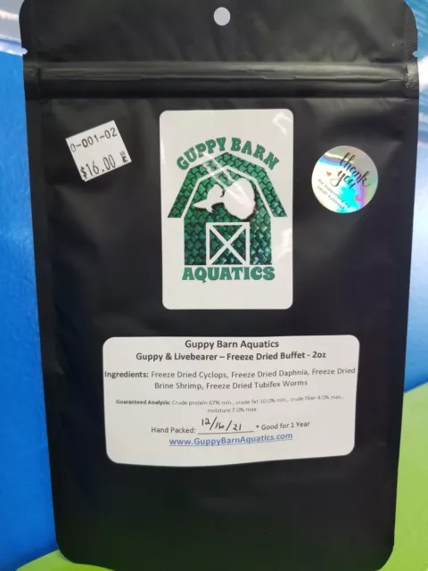 Guppy Barn Aquatics - Freeze Dried Buffet Fish Food Cyclops, Daphnia Tubifex