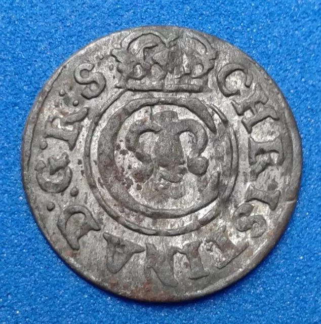 1 Solidus - Christina  164?  Swedish Livonia. Billon Coin.