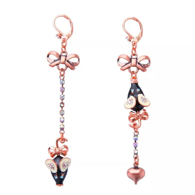 US Seller Betsey Johnson Pink Black Crystal Mismatch Mouse Earrings Rose  Gold