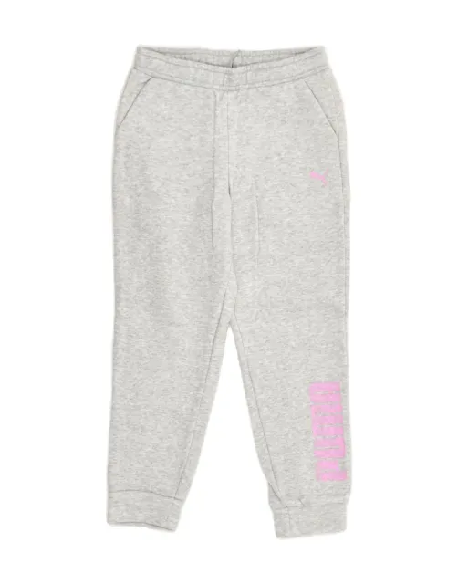 PUMA Girls Graphic Tracksuit Trousers Joggers 7-8 Years Grey Cotton AQ11