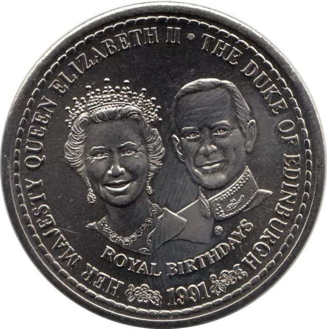 1991 Turks & Caicos 1 Crown QEII 65th Birthday Coin Brilliant Uncirculated