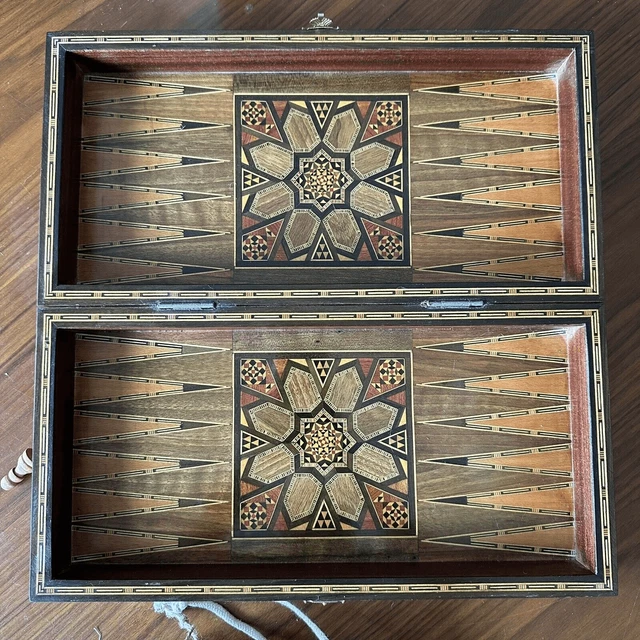 Mid 20th Century Moorish Marquetry Game Board Wood Mother Of Pearl Vintage