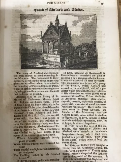 Antiker Druck 1823 - Das Grab von ABAELARD und ELOISA - Pere La Chaise Paris